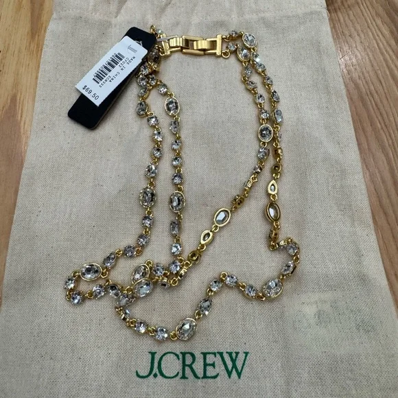 J. Crew Layered Gold Necklace with Clear Crystals NWT - SOLD OUT - Picture 1 of 8